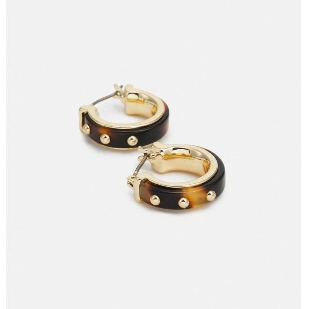 NWT Ralph Lauren Tortoise Gold Studded Bangle Clamper Bracelet Huggie Earrings - Picture 13 of 14